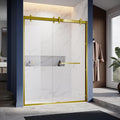 56"-60" W X 76" H Double Sliding Shower Door with Frame - Satin Brass Hardware, 8mm Tempered Glass, Stainless Steel Hanger Rollers, Easy-Cleaning Coating, Through-Glass Towel Bar & Knob?