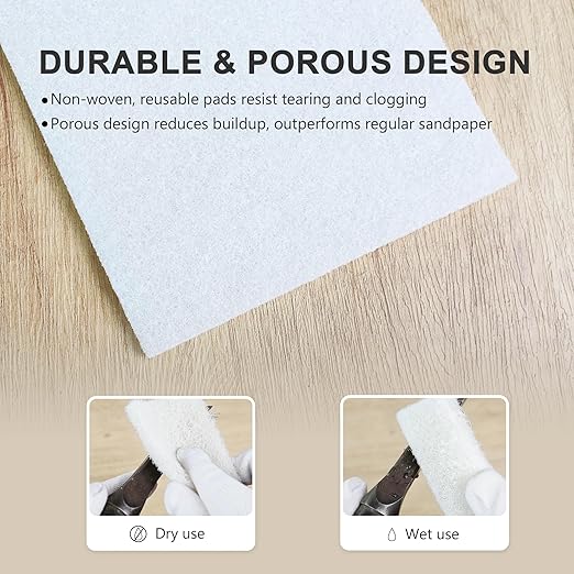 6"x9" Light Duty Scuff Pad 8 Pack (7445) - White, Wet/Dry Reusable Non-Abrasive Hand Pad for Cleaning, Polishing & Finishing - Auto Body, Woodworking, Glass & Marine