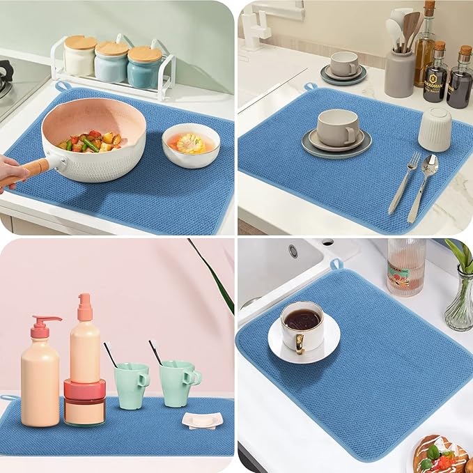 Microfiber Dish Drying Mat, Super Absorbent Kitchen Dish Drying Pad for Easter Day, Reversible Gift Mats for Countertop, 17.8 * 23.6 inch Blue