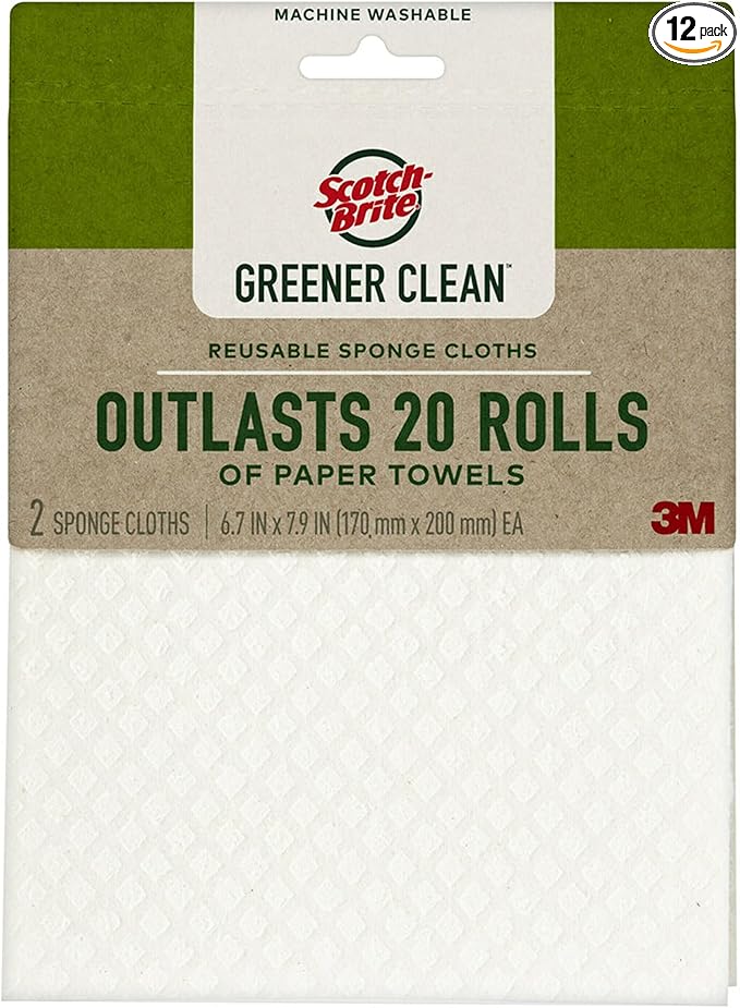 Scotch-Brite Greener Clean Sponge Cloth, Dish Cloths for Washing Dishes, Cleaning Kitchen and More, Superior Performance, Made from Sustainable Materials, Plant-Based Kitchen Cleaning Cloths, 2 Cloths