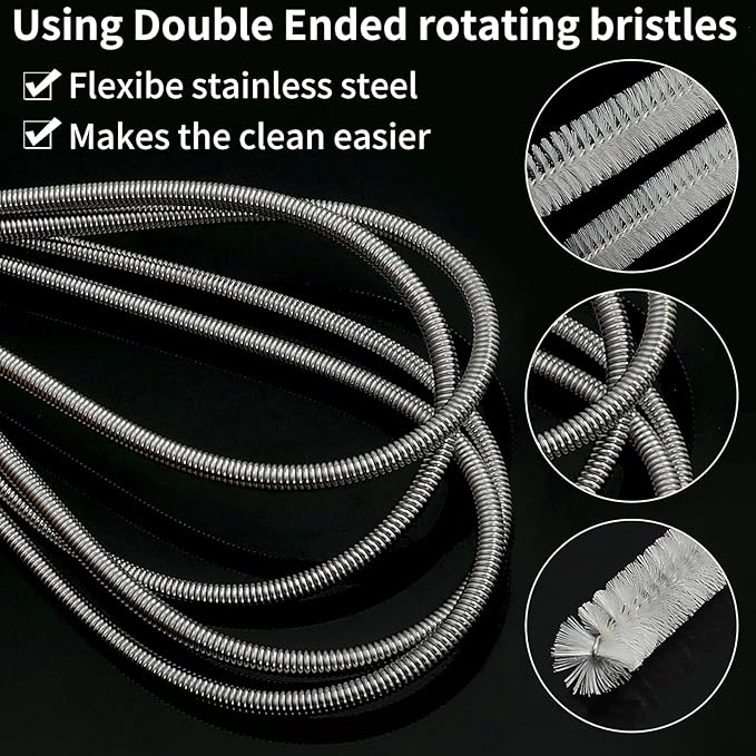 Pipe Cleaner Brush - Flexible Stainless Steel Plus Handle Brushes 12-Piece Set Long Straw Cleaning Brushes and Soft Sewer Brushes Cleaning Equipment cpap Hose Brush