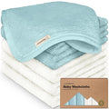 6-Pack Baby Washcloths - Soft Absorbent Viscose from Bamboo Wash Cloths for Babies, Kids, Toddlers, Infant, Newborn Bath Towels, Gentle on Sensitive Skin, 10x10 Reusable Face Towels (White/Sky)