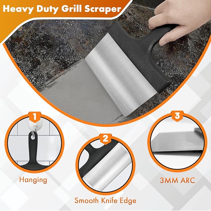 MEKER Griddle Cleaning Kit for Blackstone, Flat Top Grill Cleaning Kit with Grill Stone, Upgraded Scouring Pads & Griddle Scraper & Brush with Handle - Easy to Remove Stain (10 PCS)