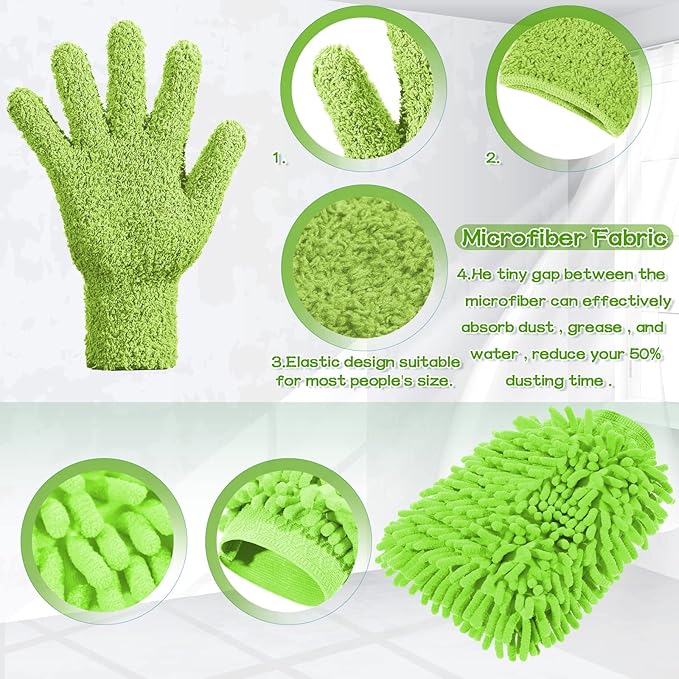 6 Pcs Microfiber Dusting Mitt Gloves for Plants Washable Dusting Gloves for House Cleaning Furniture Car Washing