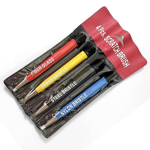 Fiberglass Pen Scratch Brush Set - Jewelry Cleaning Brush with Steel, Brass, Nylon, Fiberglass Tips for Corrosion Remover and Rust, Jewelry, Electrical Circuit Boards and Auto Body Work
