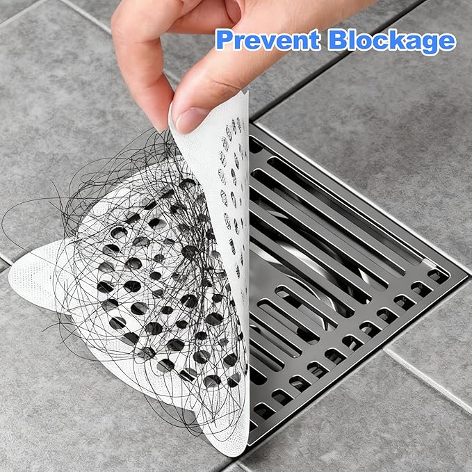 30 Pack Disposable Shower Drain Hair Catcher, Round 4-Ear Glass Fiber Stickers, 3.93In Mesh for Bathroom Tub Kitchen, Hair Trap Sticker to Prevent Clogs