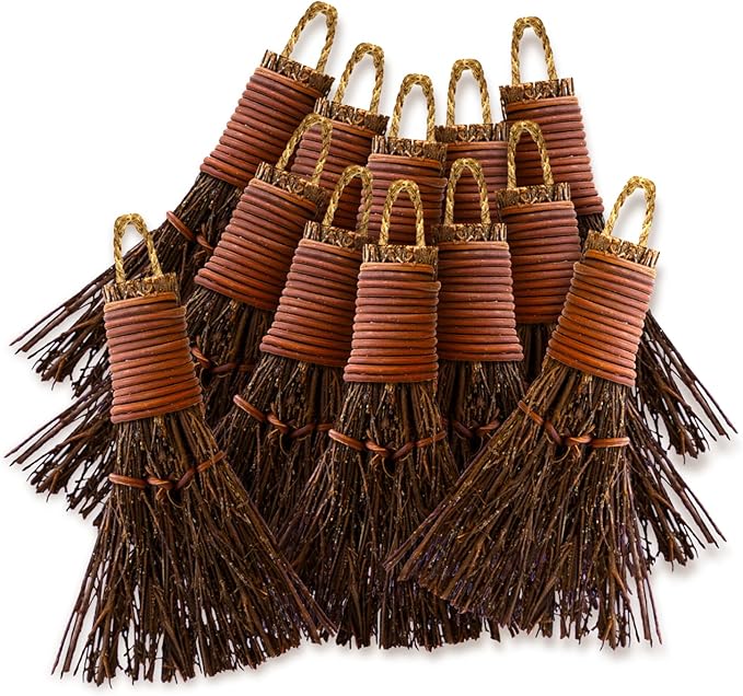 Cinnamon Broom - Cinnamon Scented 3in (12 Pack) Mini Broomsticks - Decorative Witch Broom for Door Protection & Halloween Décor