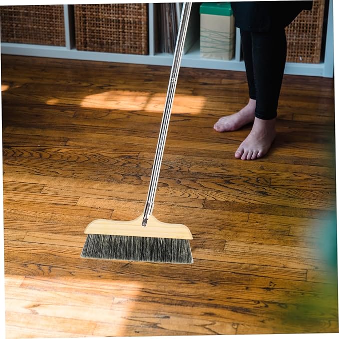 VICASKY Soft Bristle Broom with Long Handle Static Hardwood Floor Cleaning Brush for Home and Office Thick Bristles for Pet Hair and Dirt Removal Indoor Outdoor Sweeping Tool