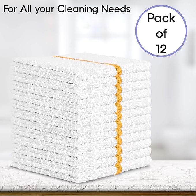 Nabob Wipers Kitchen Bar Mop Terry Towels 12 Pack - 100% Cotton - Size 14x17 - Perfect for Your Home, Kitchen, Bathroom, Bars, Restaurants & Auto - Super Absorbent (Gold Stripe)