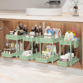 Under Sink Organizer, Bathroom Organizers and Storage, 2 Tier Multi-Use Pull Out Cabinet Organizer with Hang Hooks and Cups (Green, 4 Pack)
