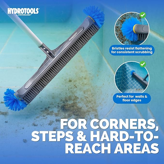 SWIMLINE HYDROTOOLS Pool Brush Head for Inground & Above Ground Pools | EZ Clip Compatible | 22-Inch Aluminum Brush with ROUND EDGE Bristles | Metal Reinforced Neck for Wall, Floor & Corners