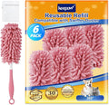 KEEPOW 6 Pack Pink Duster Refills Compatible with Swiffer Duster Handle, Reusable Microfiber Pads Compatible with Swiffer Heavy Duty Dusters, 360 Dusting for Cleaning Window(Handle is Not Included)