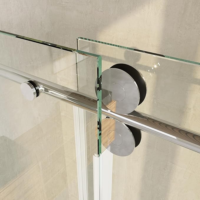 Frameless Shower Door, 68"-72" Wide, 76" High, 3/8" (10mm) Clear Tempered Glass, Noiseless, Waterproof Bathroom Shower Door, Chrome Finish