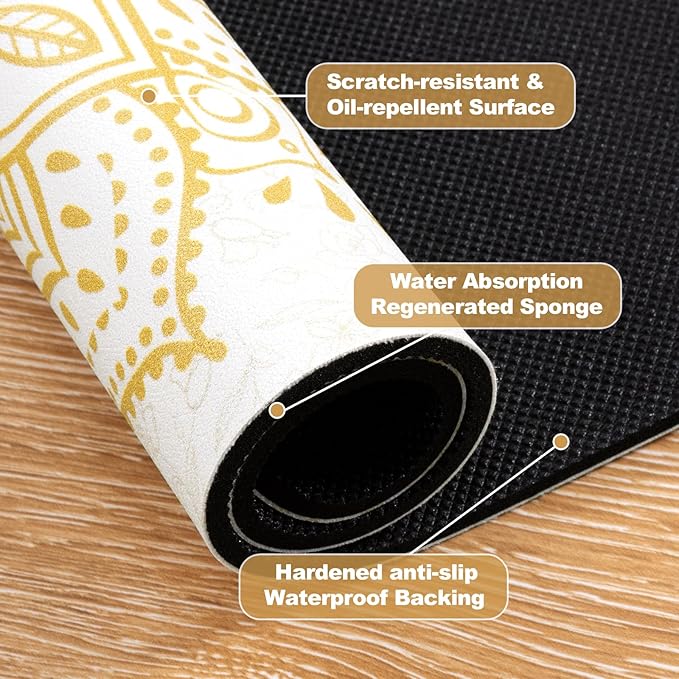 Yamaziot Boho Coffee Mat 12"x20", Floral Dish Drying Mat for Kitchen Counter, Non Slip Coffee Bar Accessories Espresso Machine Dish Rack