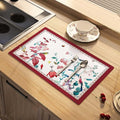 Dish Drying Mat Absorbent Floral Coffee Mat Rubber Backed Soft Silicone Bird Kitchen Dish Draining Mat for Kitchen Bathroom Coffee Bar (Red, 12 x 16 Inches)