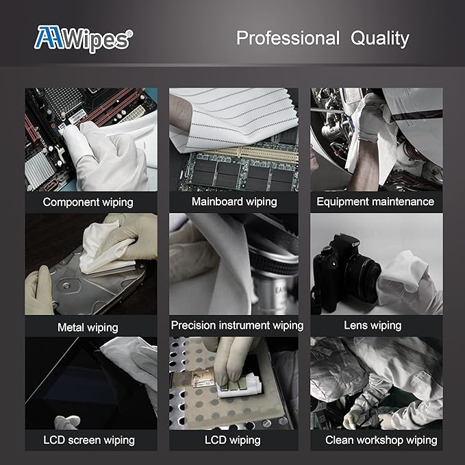 AAWipes Anti-Static Cleanroom Wipe Cloths (4"x4", Pack of 400) - Safe Electrostatic Discharge (ESD) Polyester Wiper Special ESD-Safer Wiper Cloths Lint Free Static Dissipative Wipers (CE16004)