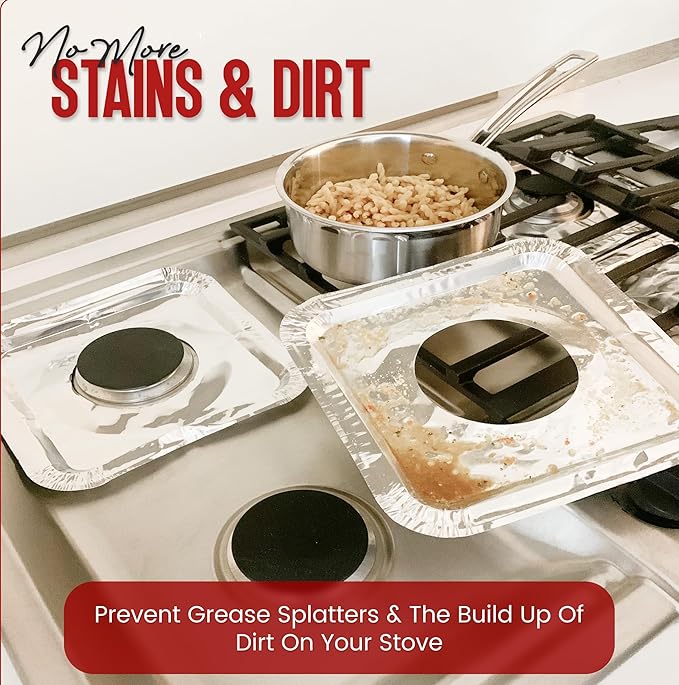 Aluminium Gas Stove Burner Covers (100 Pack) - Disposable Gas Stove Cover Liners, Heat-Resistant Gas Stove Top Covers for Gas Burners and Stove Covers for Gas Stove Top the Perfect Kitchen Accessories