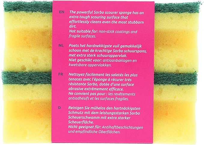 Sorbo Extra Large Scouring Sponges, Extra Strong Cleaning sponges for deep Cleaning, Pack of 2 Long Lasting sponges with Easy Grip Shape for Comfort When in use