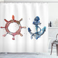 Ambesonne Nautical Shower Curtain, Illustration of an Anchor and Steering Wheel Watercolors Splashes Ink Brush Effects, Cloth Fabric Bathroom Decor Set with Hooks, 69" W x 70" L, Pink Blue