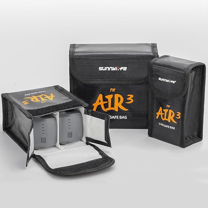 Lipo Battery Safe Bag for DJI Air 3s/Air 3, Explosion-Proof Nylon lithium Battery Fireproof Bag Protection Storage Pouch Pocket Case Accessories (Large - for 3pcs batteries)