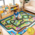 Kids Rug, 4x6 FT Island City Car Rug Play Mat with Realistic Roads and Tracks, Non-Slip, Stain Resistant, Machine Washable, Interactive City Road Carpet for Kids Room, Playroom & Nursery