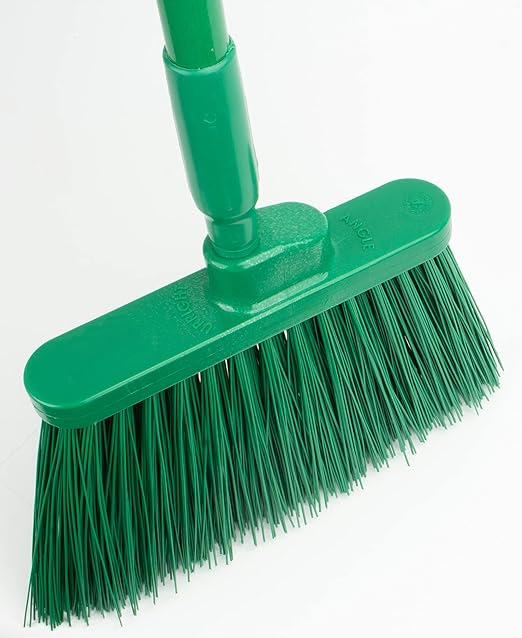 SPARTA 41083EC09 Plastic Color Coded Broom, Unflagged Bristles, Long Broom With Angled Head For Small Debris Cleaning, 56 Inches, Green, (Pack of 12)