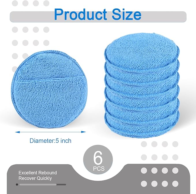 6PCS Wax Applicator Pads, 5" Microfiber Applicator Pad with Finger Pocket, Foam Buffing Pad for Car Detailing & Cleaning