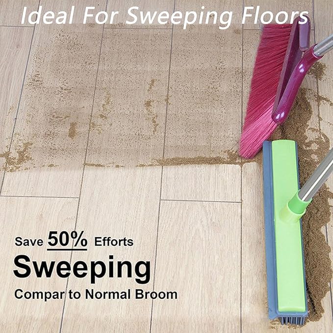 Pet Hair Rubber Broom, Rubber Broom for Pet Hair On Carpet, Pets Hairs Removal Broom with 49" Adjustable Handle, Soft Push Broom with Squeegee for Carpet, Hardwood Floor, Tile (C)