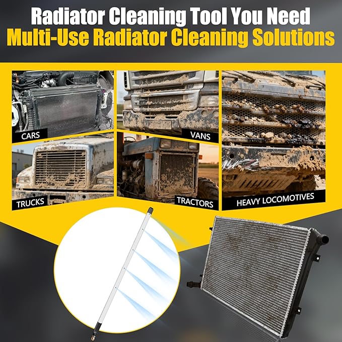 40” Radiator Cleaning Wand - 4500 PSI Water & Air Dual-Use Tool for Pressure Washers. Includes 180° Fan Nozzle, Quick Connect Couplers & Brush for Cars, Trucks, Heavy Equipment