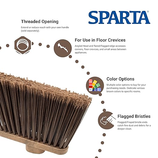 SPARTA Plastic Broom Head, Angled, Flagged for Small Debris Indoor, Outdoor, Home, Restaurant, Lobby, Office, 12 Inches, Brown, (Pack of 12)