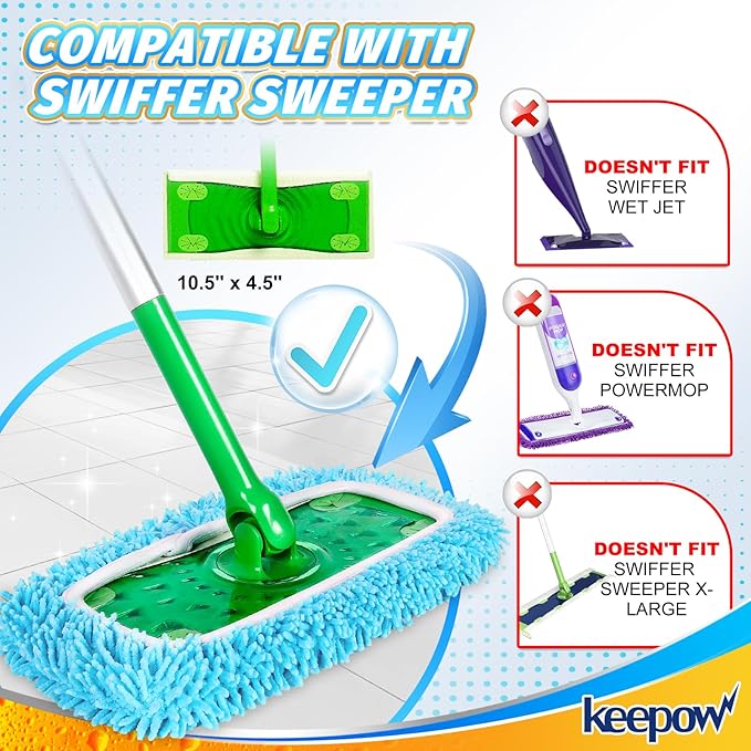 KEEPOW Wet Pads Refill Compatible with Swiffer Sweeper Mop and Sweep & Mop Deluxe, Dry Sweeping Cloths for Floor Mopping and Cleaning - Pet Heavy Duty Pads Refills, Upgraded Reusable (10 Pack)