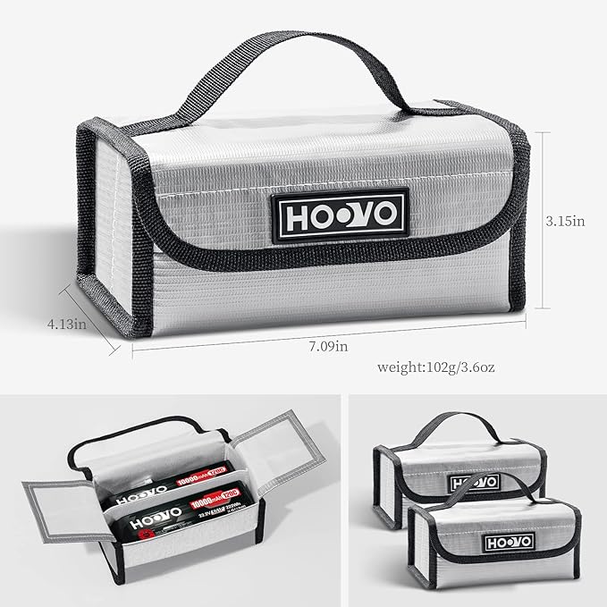 HOOVO Lipo Battery Bag - Fireproof & Explosionproof Storage Protector, Guard for DJI/RC Batteries - 2 Pack, Accommodates 4 Batteries