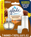 Glade PlugIns Refills Air Freshener Starter Kit, Cashmere Woods, Scented and Essential Oils for Home and Bathroom, 0.67 Fl Oz, 1 Warmer + 1 Refill