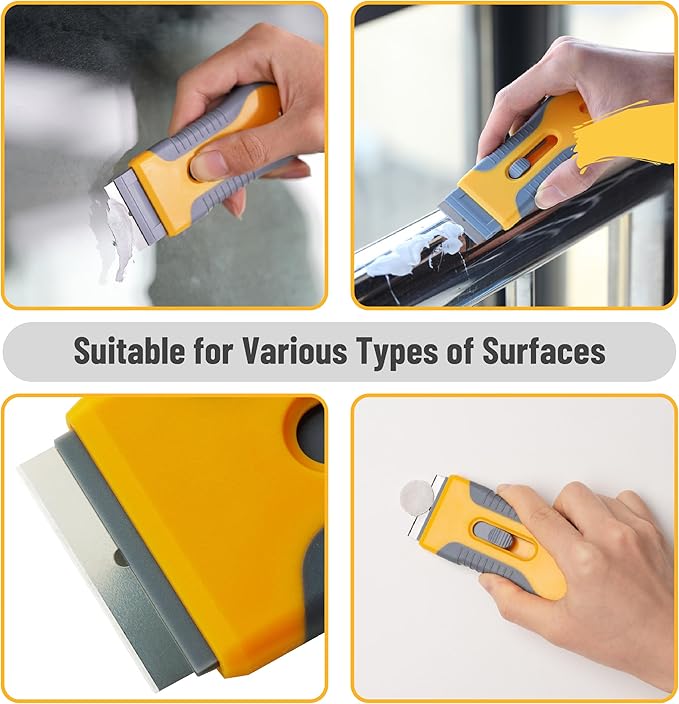 Bates- Razor Blade Scraper Tool, 2 Pack, 30 Extra Carbon Steel Blades, Anti-Slip Ergonomic Handle Design, Razor Scraper Set for Cleaning Window, Paint, Oven, Glass, Stove