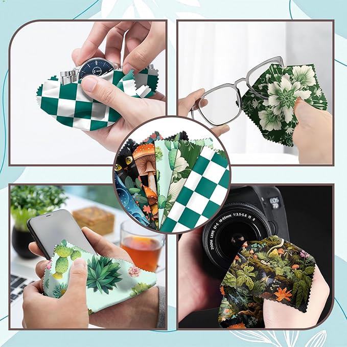 6 PCS Glasses Cleaning Cloth Eyeglass Lens Microfiber Cleaning Cloth Reusable Phone Screens Camera Cute Aesthetic Women Girls(6.3"x6.3")-Green