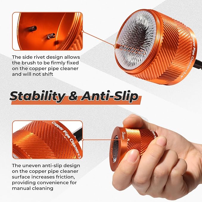 1/2" & 3/4" & 1" Metal Copper Pipe Cleaner Set,with 1/4 Hex Shank,Each Additional 2PCS Replaceable Blades are Provided,for Cleaning Rust, Stains, Paint on Copper Pipes and Various Metal Pipes