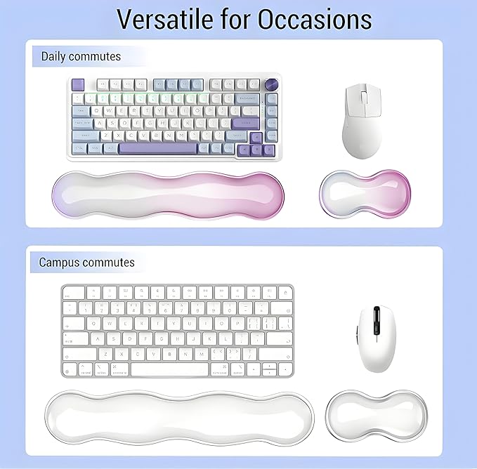 Gel Keyboard and Mouse Wrist Rest Set, Clear Silicone Ergonomic Support for Typing & Gaming Pain Relief, 2-PC Cute Wrist Rest for Office, Computer, Laptop (Clear)