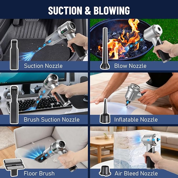 HONEYEYEAR Handheld Vacuum Cleaner, 16000Pa Car Vacuum Cleaner Cordless, 4-in-1 Powerful Car Hoover, 80000 RPM Brushless Motor, 30 Min Runtime, 3 Speed, USB-C Charging, for Home Pet Hair Cleaning