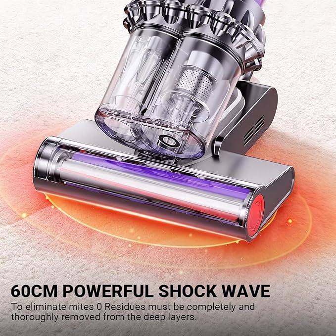 Powerful UV Bed Vacuum Cleaner, 14kPa Strong Suction Handheld Vacuum with 5-Cyclone System & Smart Sensor, Cordless for Mattress, Carpet, Car Interior Deep Cleaning