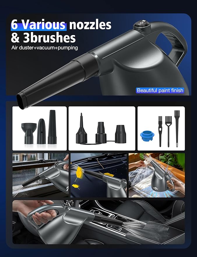 SIN SHINE - Compressed Air 4.0- Multi-Use Electric Air Duster for Cleaning Dust, Hairs, Crumbs, Scraps for Laptop, Computer, Replaces Compressed Air Cans & Canned Air (AD01-Silver)