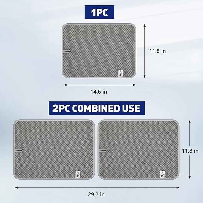 14.6*11.8 inch Microfiber Dish Drying Mat,2 Compact Ultra Absorbent Dish Mat Drying Kitchen Mat,Small Dish Drying Mats for Kitchen Counter,Draining Racks,Sinks (Gray)