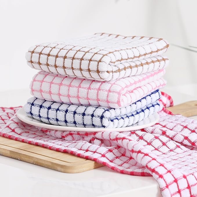 Kitinjoy Cotton 16 Pack Kitchen Towels and Dishcloths Sets, 16 x 25 Inch & 12 X 12 Inch Dish Towels Bulk, Super Soft and Absorbent Hand Towels for Kitchen Drying, Mix Colour