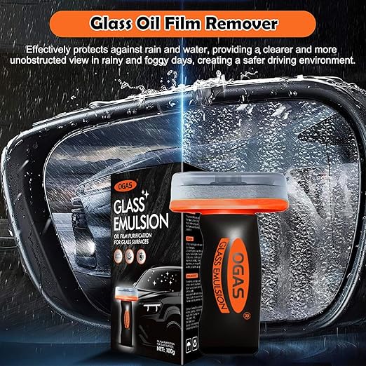 Glass Emulsion Cleaner Oil Film Cleaning Brush, Car Windshield Cleaner Tool for Automotive Windshield/Window/Mirror Cleaning, Clearvision Improve Driving Visibility(100ml Emulsion + Brush Board)