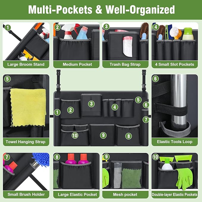 Trash Can Caddy Bags Fit 32-55 Gallon Garbage Bins, Garbage Bin Caddy Bag Organizer with Multi-Pockets, Organizer For Cleaning, Maid, & Janitorial Duty, Cleaning Caddy Bag Only