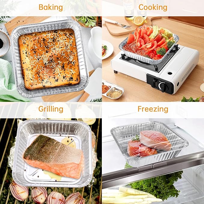 8x8 Aluminum Pans - 20 Pack Disposable Foil Pans, Aluminum Roasting Trays for Holiday Cooking, Parties Meal Prep, Storage, Heating and Baking