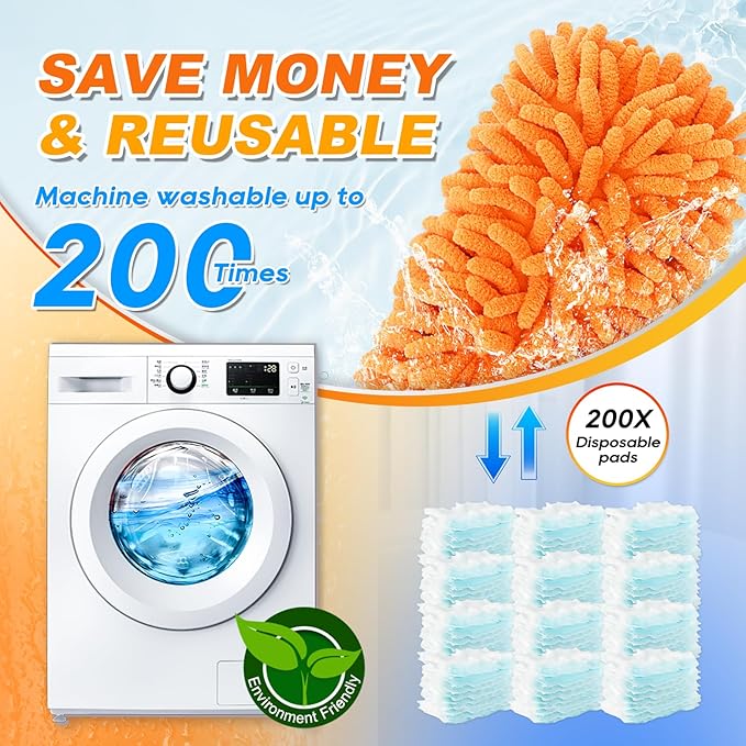 Reusable Duster Refill for Swiffer Hand Duster, 360 Degree Duster Refills for Cleaning, Ceiling Fan, Orange Yellow, 3+3 Pack (Handle is Not Included)