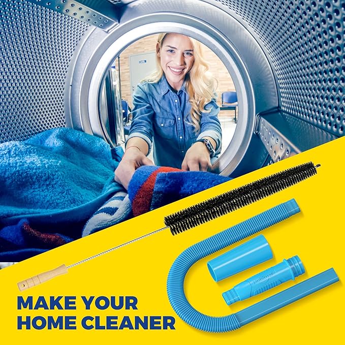 Holikme 2 Pieces Dryer Vent Cleaner Kit, Dryer Lint Vacuum Attachment and Flexible Dryer Lint Brush Vacuum Hose, Lint Remover, Refrigerator Coil Brush,Blue