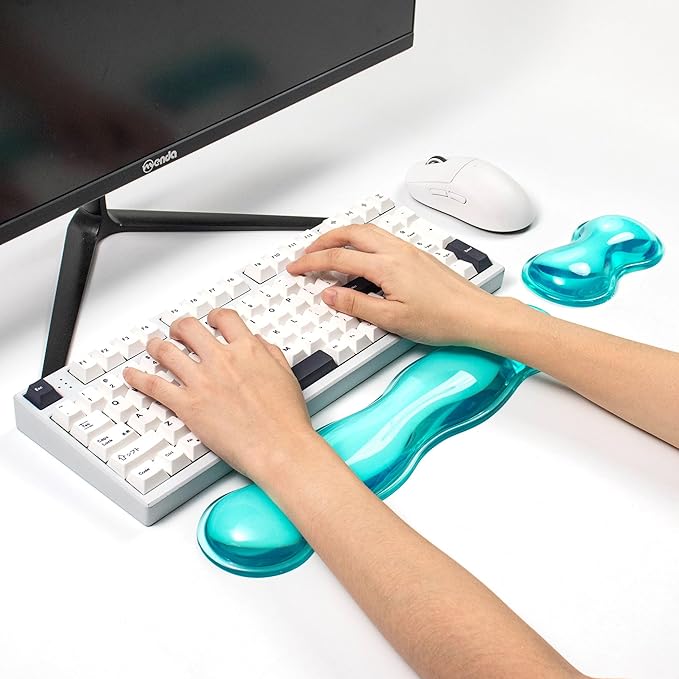 Gel Keyboard and Mouse Wrist Rest Set – Crystal Green Wrist Rest for Computer Keyboard 60%/68%/75%, Comfort & Support for Typing and Gaming