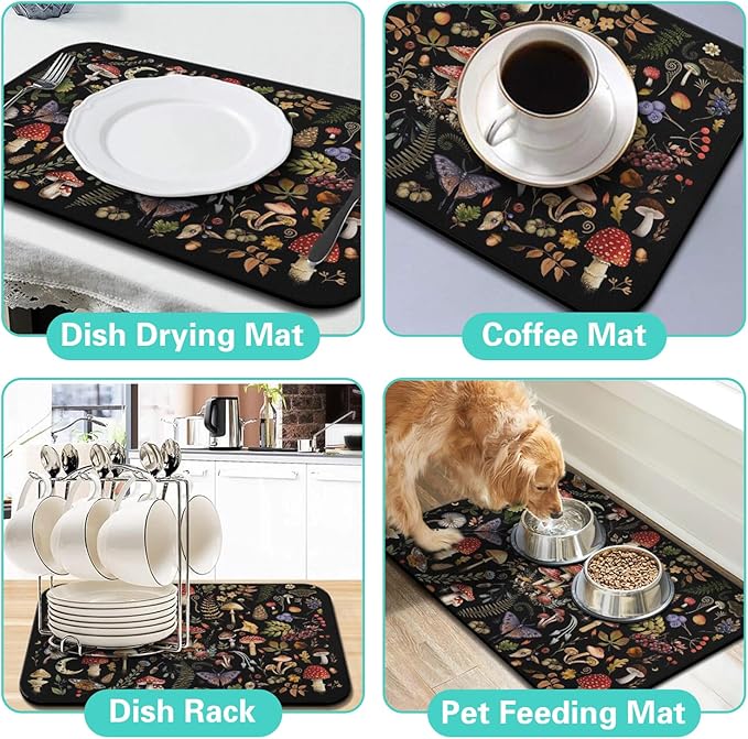 Dish Drying Mat for Kitchen Counter Matt, 2PCS 19"x12" Dish Drainer Mat & 24"x5.5" Sink Splash Guard, Super Absorbent Non-slip Rubber Backed