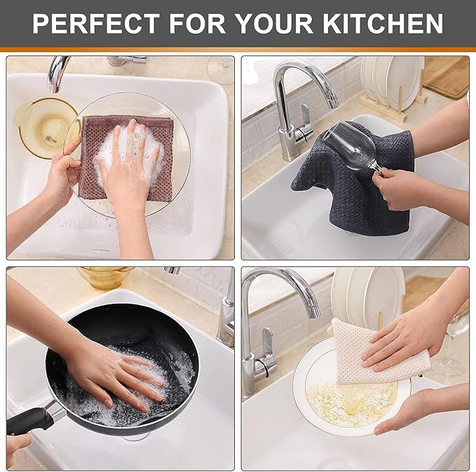 Kitinjoy 100% Cotton Waffle Weave Kitchen Hand Towels (13 X 28 Inches, Mixed Color), 12-Pack Super Soft and Absorbent Dish Towel for Drying Dishes